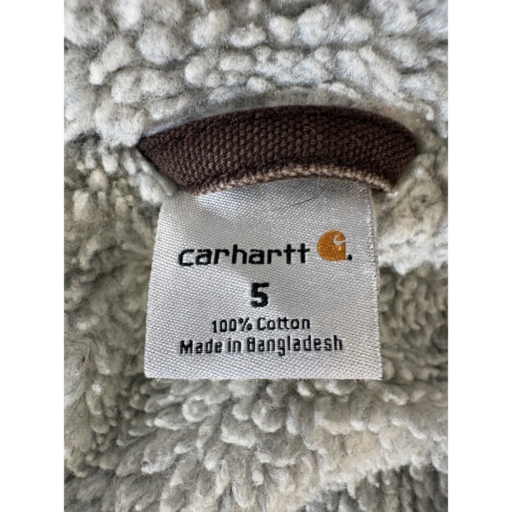 Carhartt Jacket Youth 5 Brown Canvas Hooded Full Zip Fleece Lined Workwear VTG - Picture 4 of 12